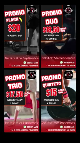 🎉Entre más amigos mejores promos🥳 ✅ Membresía $20 Todo incluído  Circuitos de Funcional, Cross Gym y Cardio HITT  ✅ Membresía duo $18,50  inscríbete con tu gym bro  ✅ Promo Trío $17,50 cada uno  Horario libre ✅promo QUINTETO $15 cada uno Horario libre  📍Estamos ubicados en la 38 entre Argentina y San Martín arriba de farmacias comunitarias 
