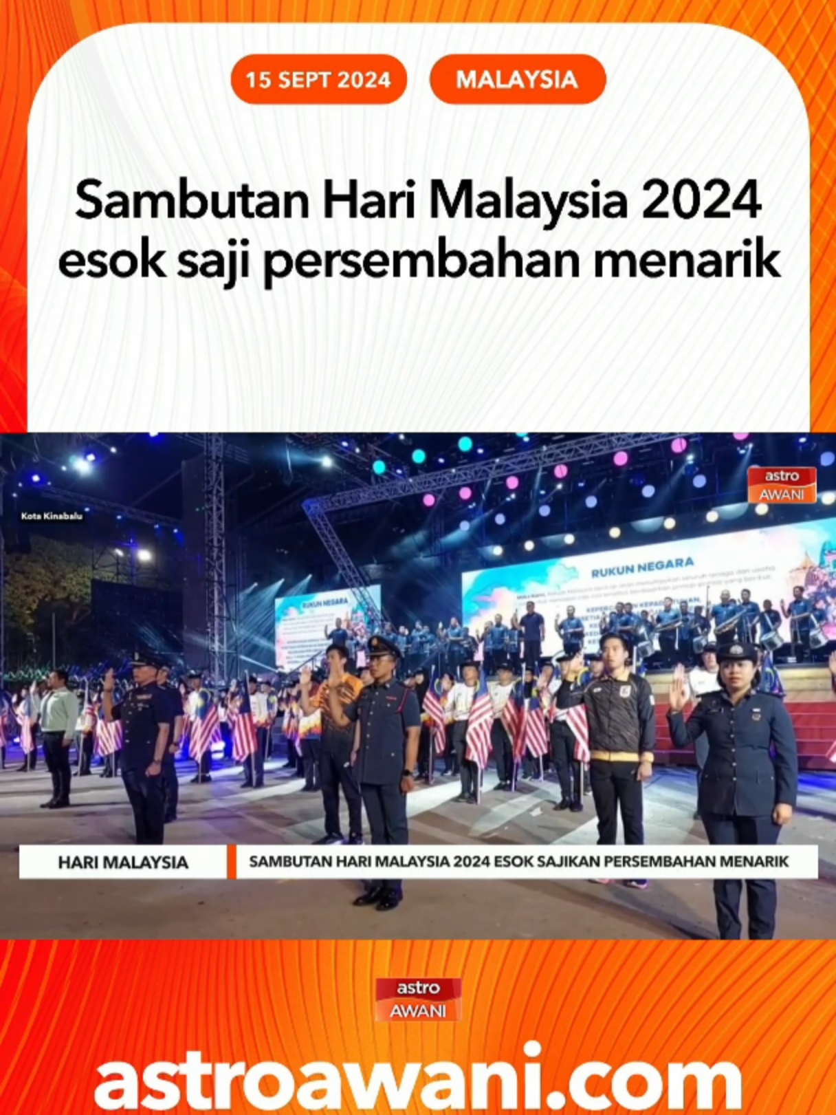 Sambutan Hari Malaysia 2024 yang dijadualkan berlangsung di Padang Merdeka di sini, esok, cukup istimewa terutama dengan persembahan menarik yang bakal disajikan, kata Menteri Komunikasi, Fahmi Fadzil. #AWANInews