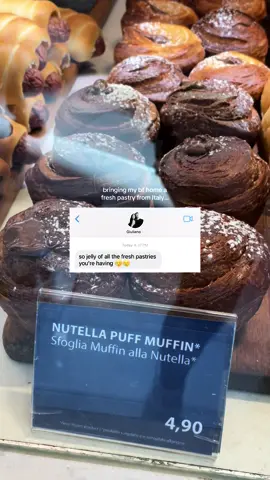 Had to bring him home one🥐🇮🇹🫶🏻 Glad it made it in one piece through all the travel🤣 #fyp #airport #bf #trend #trendingvideo #coffeeacrosscanada #rome #canada #toronto #italy #pastries #nutella 