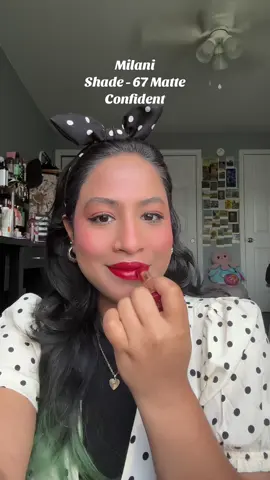 Part 4: Milani Lipstick in the shade 67 Matte Confident  @Milani Cosmetics  This is my second time repurchaing this lipstick. I love this shade so much! As a brown girlie this red has blue pigment which looks amazing with anyone with my skintone.  #fypage #foryou #foryoupage #fr #fypシ #bengali #bangladeshi #grwm #grwmroutine #grwmmakeup #makeup #makeuphacks #makeuptransformation #makeupchallenge #MakeupRoutine #browntiktok #browngirlmakeup #milani #milanicosmetics #browngirllipcombo #browngirlvibes #lipcombo #lipcolourchallenge 
