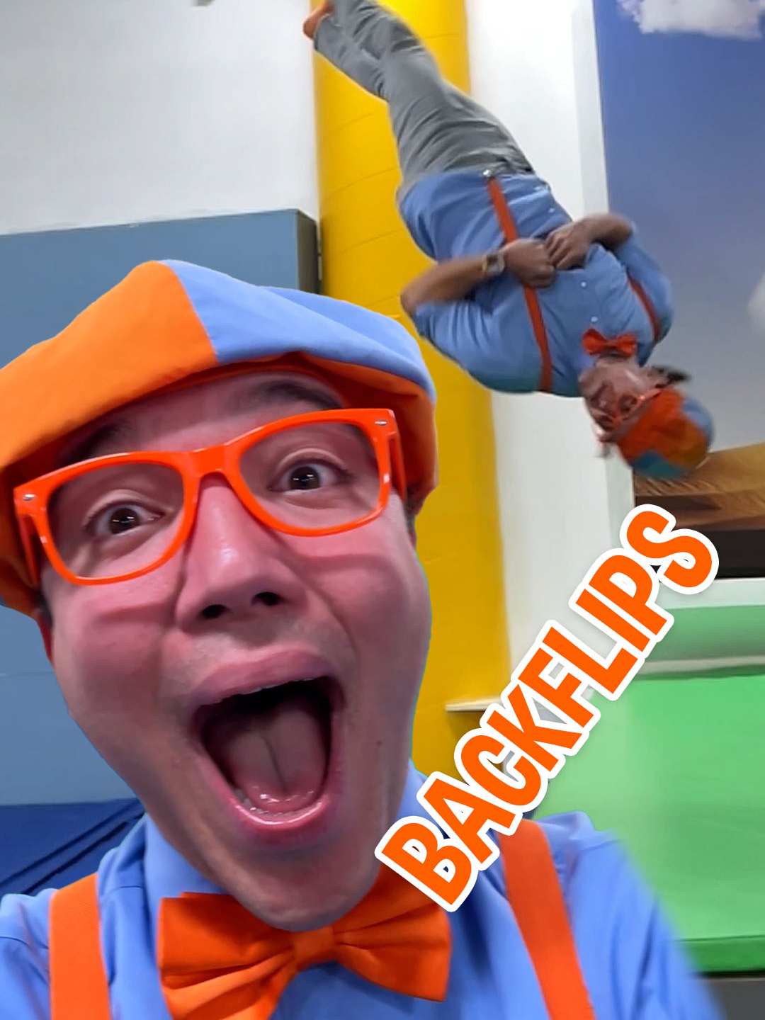 SLOW MOTION BACKFLIPS! Blippi Gymnastics Remember, safety first! Only Blippi is trained for flipping! Look at him GO!!  #blippi #gymnastics #backflip #tricks