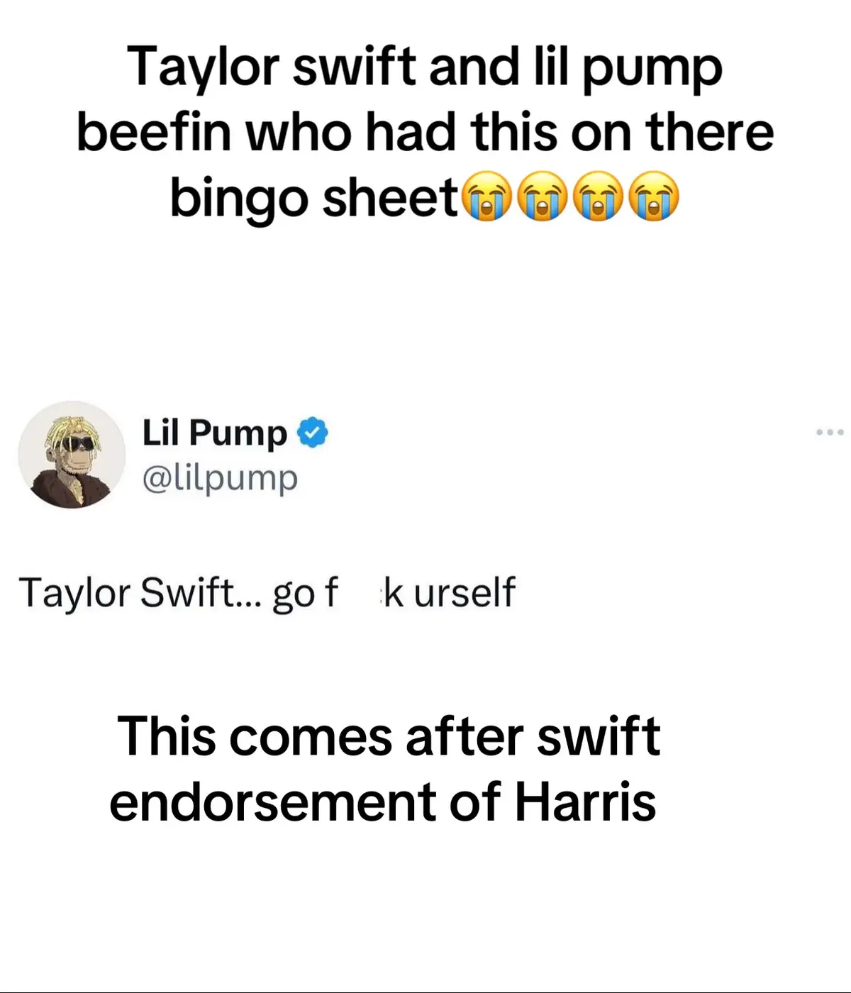 This is funny beef over because of who she endorse #fyp #lilpump #taylorswift #funny #trump #election #harris  