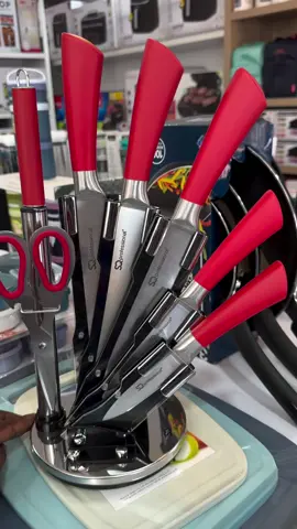 SQ Professional Kitchen Knife Set 8pc - Red 🔥Price - Gh480🔥 Available for immediate delivery!! Call us on ☎️ 0501077667 WhatsApp 📲 - 0550327637 The SQ Professional 8pc Stainless Steel Kitchen Knife Set comprises 5 professional knives, kitchen scissors and a sharpening steel, catering to your daily kitchen tasks of chopping, slicing, dicing and mincing various meats, vegetables, fruits and bread. This knife set is not only practical but also sharp and precise, making it an essential tool for cutting tasks. The knives can be neatly organised on a space‐saving knife holder, ensuring easy access and separation from other items due to the transparent window. The rotatable knife holder not only offers functionality but also adds an attractive element to the kitchen, making it a great addition. WE DELIVER NATIONWIDE AT A REASONABLE FEE!!