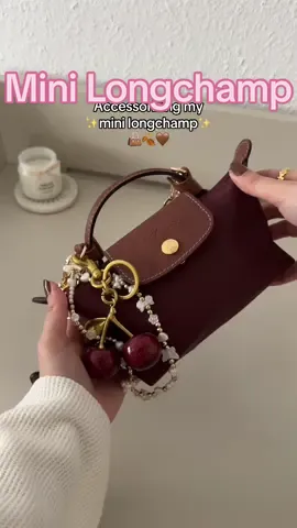 The female urge to put trinkets on everything 🫶🏻 and thanks to taylor i can make bracelets for everything now 🧣 #longchamplepliage #lepliagemini #fallaccessories #fallpurse 
