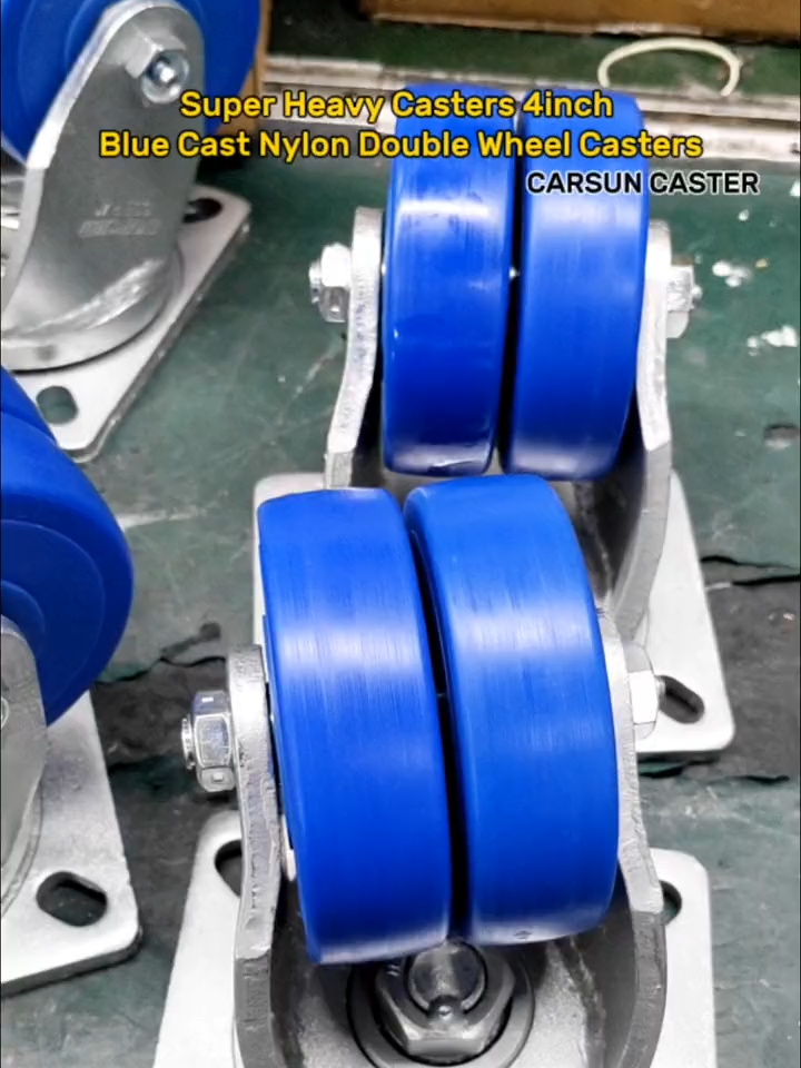 Ultra heavy duty casters 4inch blue MC nylon double wheel swivel caster #casters #casterwheel #factory #supplier #manufacture #carsuncaster