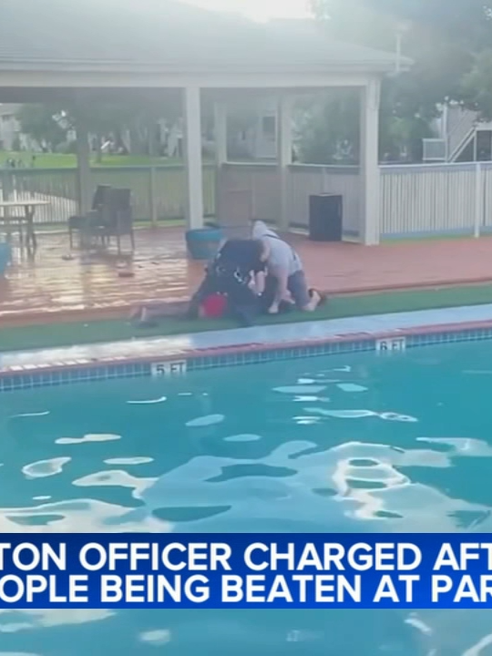 Former Texas police officer Jared Rivas has been indicted on eight charges after being accused of beating multiple people at a children's pool party back in June. #news #texas