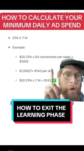 Exiting the learning phase isn’t the end all but it is absolutely a confidence signal.  What i mean by confidence signal is if you’re running ads and get a few sales at a crazy roas, until you exit the learning phase, that may not sustain as you increase budget.  This plays into a concept i call cruising altitude.  Think about launching an ad like taking off in a plane.  The climb to 10,000 feet will likely be turbulent but once you hit higher altitude (ad spend) you’ll be much more stable.  I go over this in way more detail in my Meta ads Masterclass  ##mediabuying #mediabuyer #mediabuyinglife #mediabuyers #mediabuyingtips #mediabuyerstiktok #metaads 