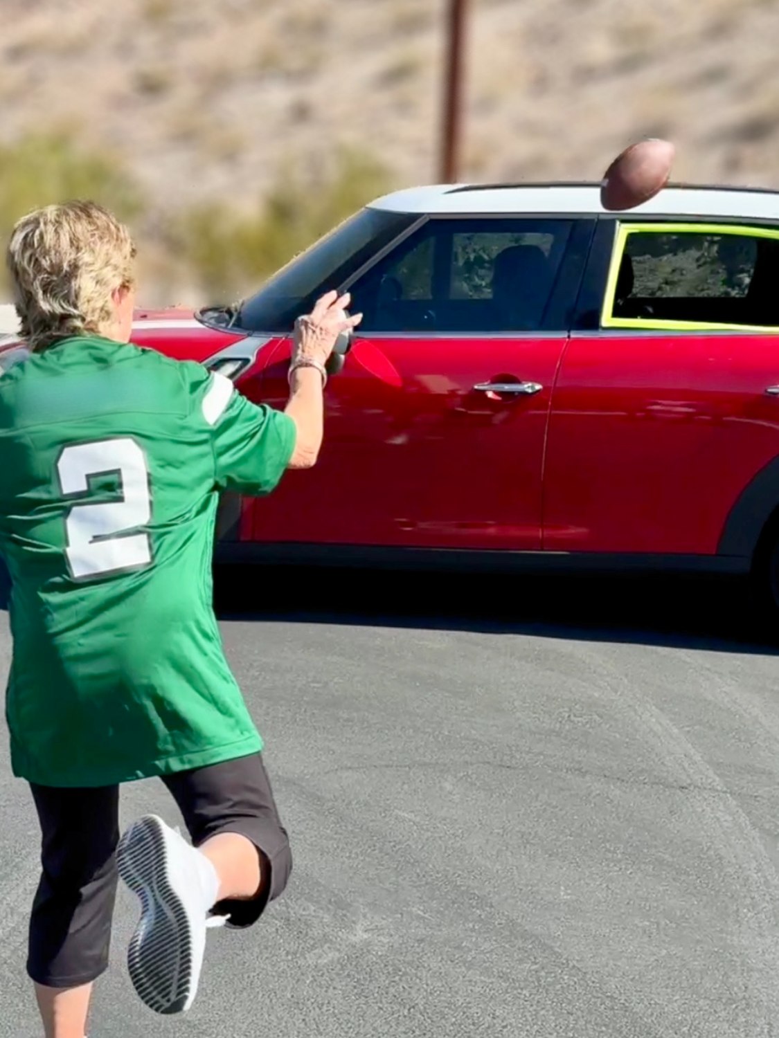 Fun Famiily Football Challenge 🏈🚗 #throw #window #car #minicooper #vegas