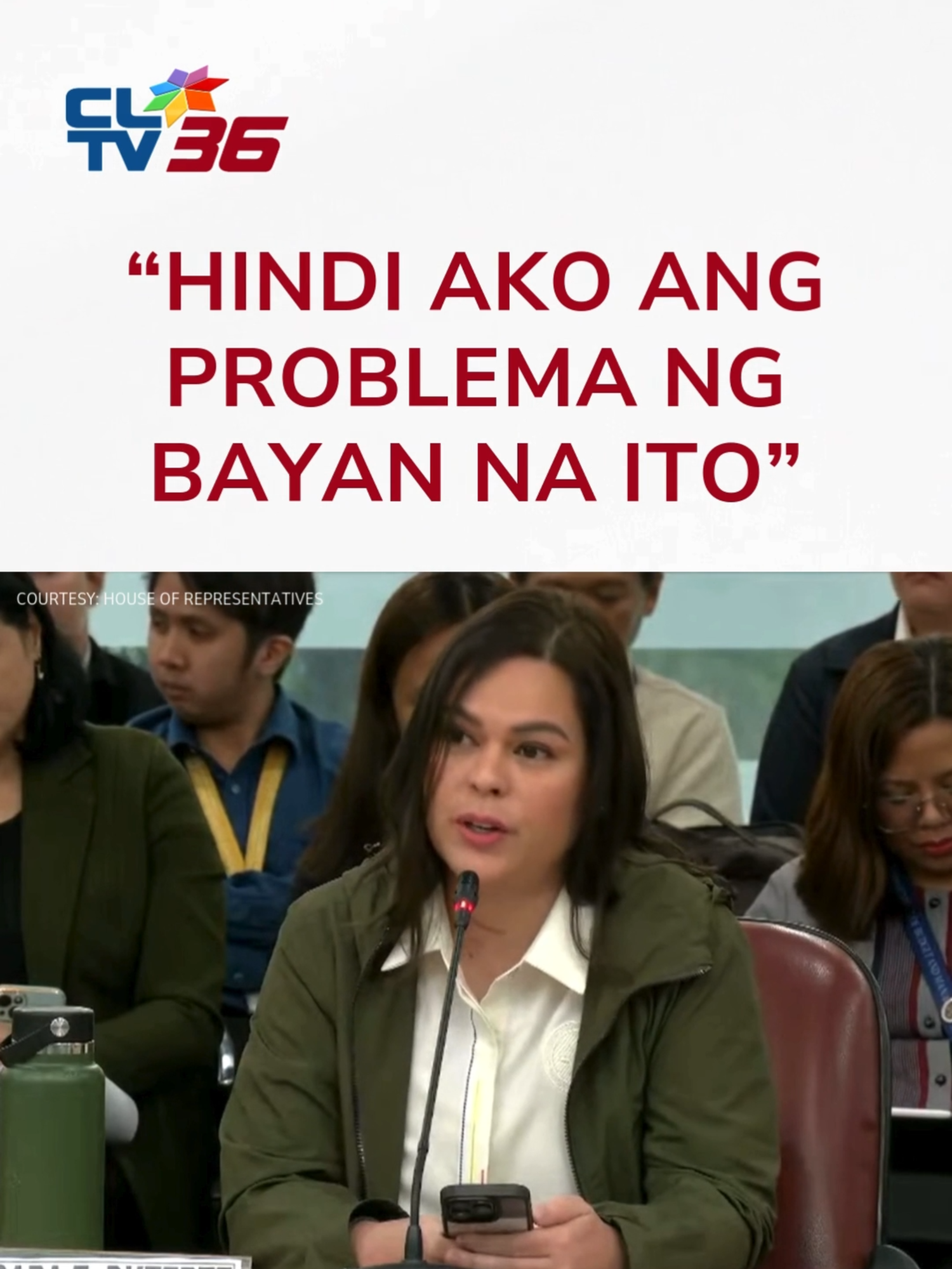 “HINDI AKO NG PROBLEMA NG BAYAN NA ITO” Tahasang sinabi ni Vice President Sara Duterte na ang pagdinig ng House Committee on Good Government and Public Accountability ay hindi tungkol sa budget ng Office of the Vice President (OVP), kundi paninira lamang sa kanyang pangalan at ng kanyang tanggapan. Matapos ito ay mabilis ring umalis si Duterte mula sa nasabing hearing na naganap ngayong Martes, September 18. #OVP #saraduterte #CLTV36News #CLTV36NewsDigital