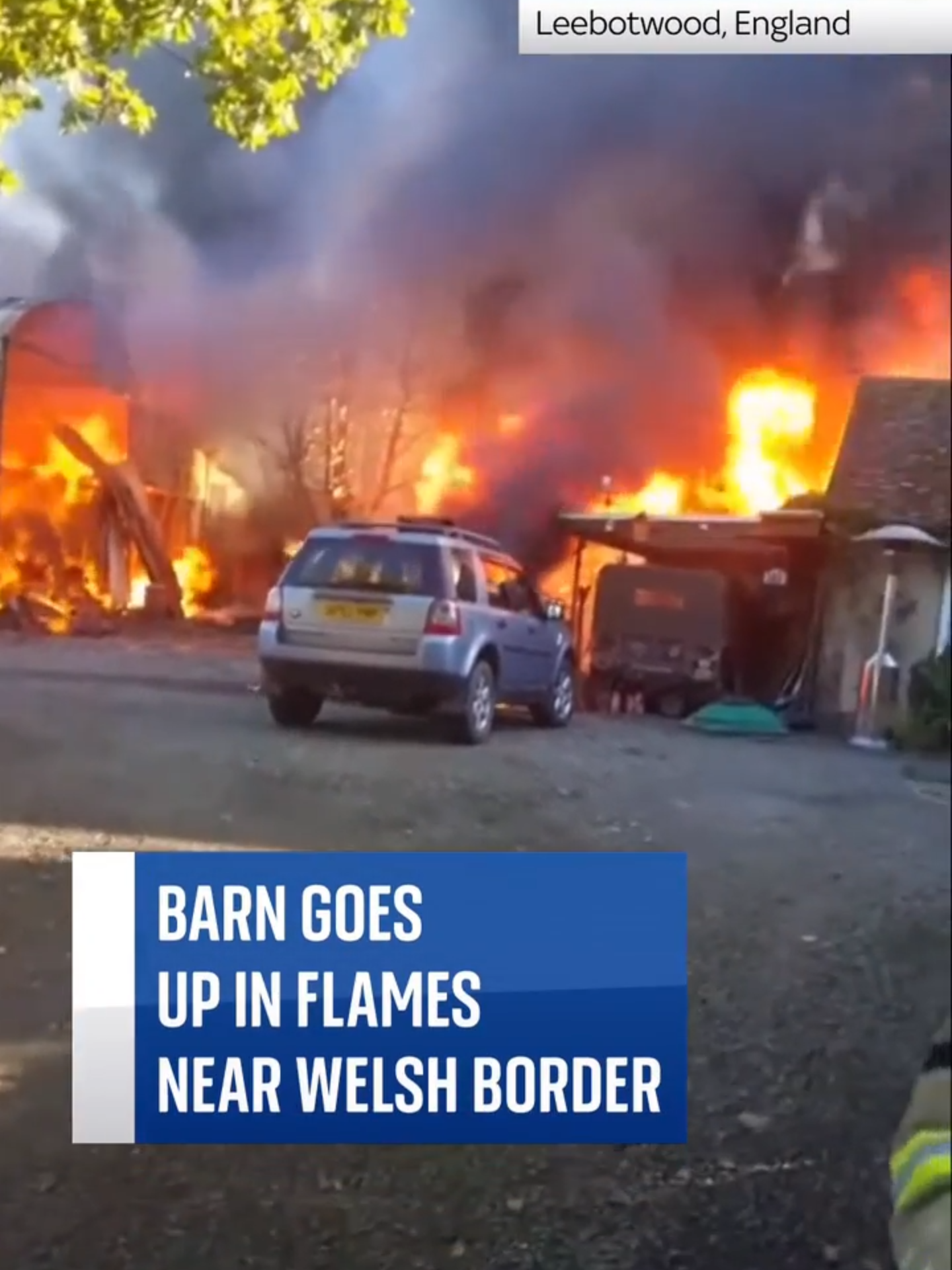 A large barn fire broke out near the Welsh border in Leebotwood. The local fire station said that while the barn was destroyed, they managed to contain the fire before it spread to the house. #Fire #Barn #Wales #Leebotwood