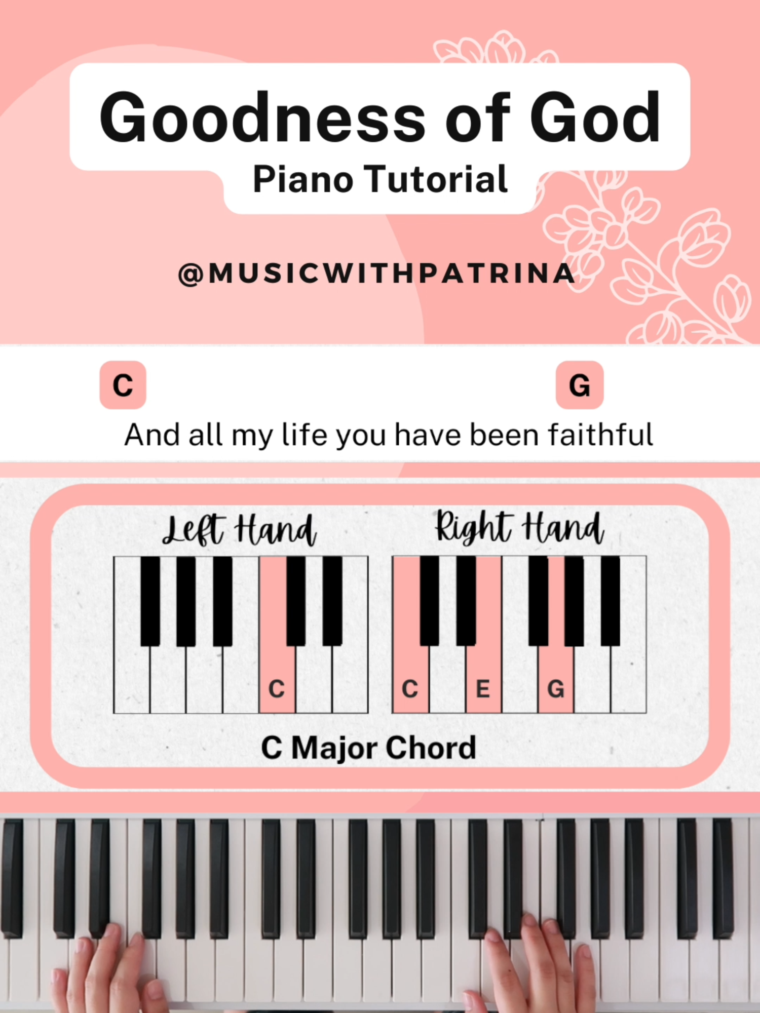 Welcome to my piano tutorial for 'Goodness of God' by @bethelmusic . In this lesson, we'll be focusing on mastering the chords in the key of G for this beautiful worship song. Whether you're a beginner or looking to brush up on your skills, I'll guide you through each chord step by step, making it easy to follow along. Check out my YouTube channel for the free chord sheet! #GoodnessOfGod #PianoTutorial #WorshipMusic #PianoCover #ChristianMusic #PianoLessons #GospelMusic