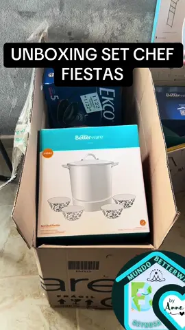 Unboxing Set chef fiestas 🎉🥳 Ya conoces este maravilloso producto? El set consta de 8 piezas - Vaporera de acero inoxidable con capacidad de 20 L - Tapa de vidrio - 4 tazones de melamina con capacidad de 700 ml c/u - Rejilla para vaporizador  #setcheffiestas #betterwaremexico 