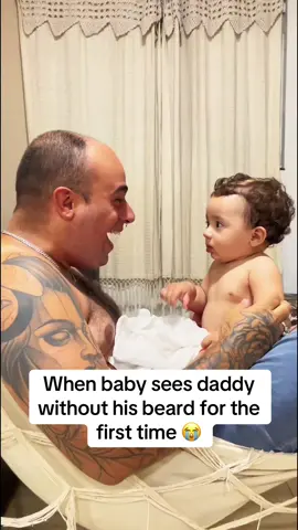 When baby sees daddy without his beard for the first time 😂 Funny and cute babies videos #baby #funnybaby #cutebaby #babyfever #fyp 