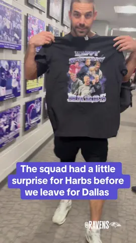 The team had a surprise for Coach Harbs 😂💜 #ravens #nfl #customtshirt #bday  