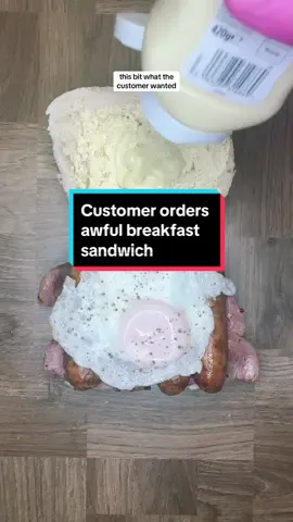 Customer orders an awful breakfast sandwich with bacon, eggs, sausage & salad cream. #creatorsearchinsights #breakfast #breakfastsandwich #baconandeggs #sausage 