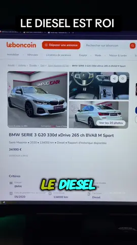 Sur les berlines : Le diesel reste roi ! Plus fiable, plus durable et plus economique qu’un essence, il est également moins coûteux lors de la revente grâce à sa faible décote, un exemple avec cette bmw serie 3 !  #voiture #buisness #achat 