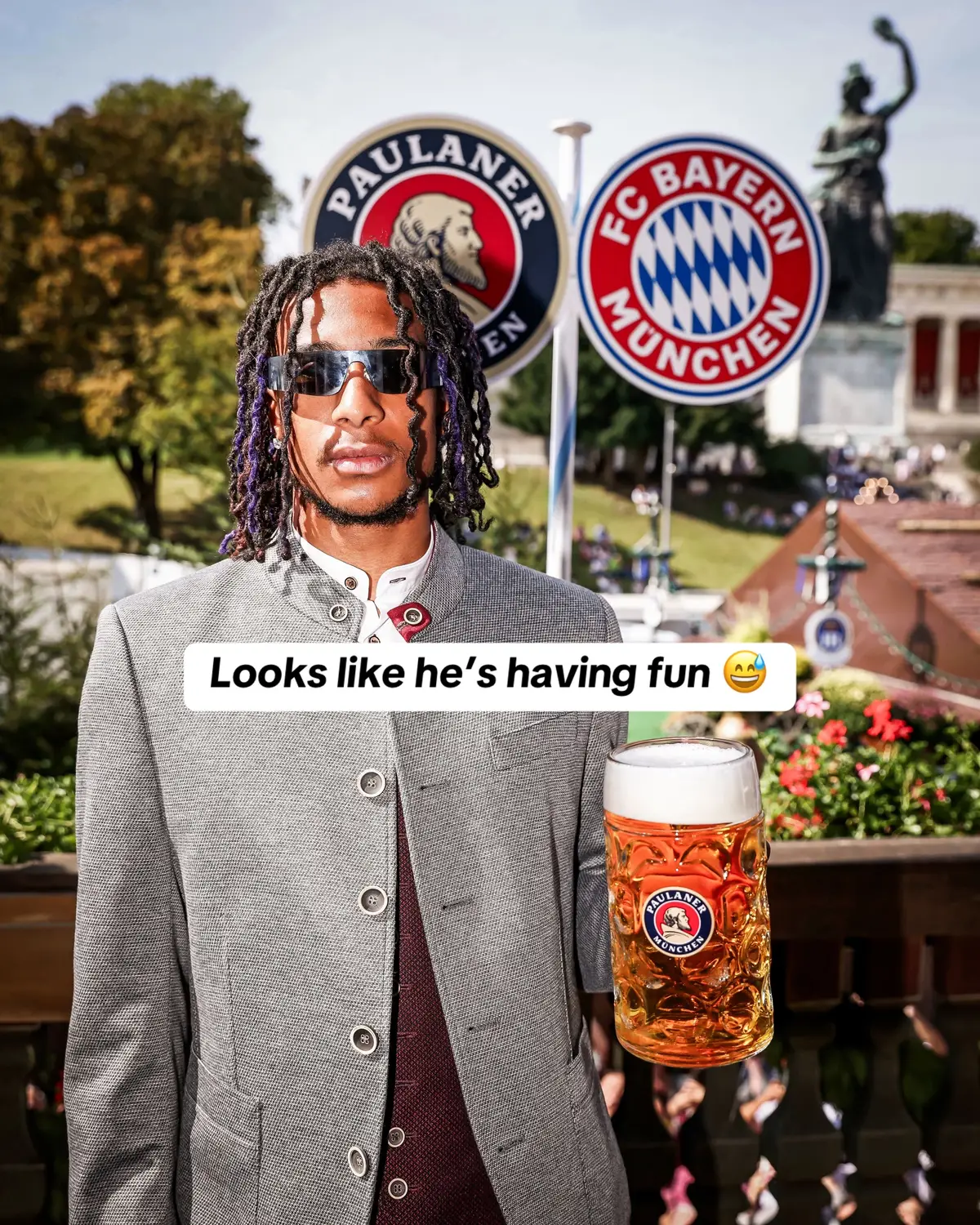 Olise taking on the Bayern tradition 🍻 #bayern #bayernmunich #oktoberfest #olise #michaelolise #germany #munich 