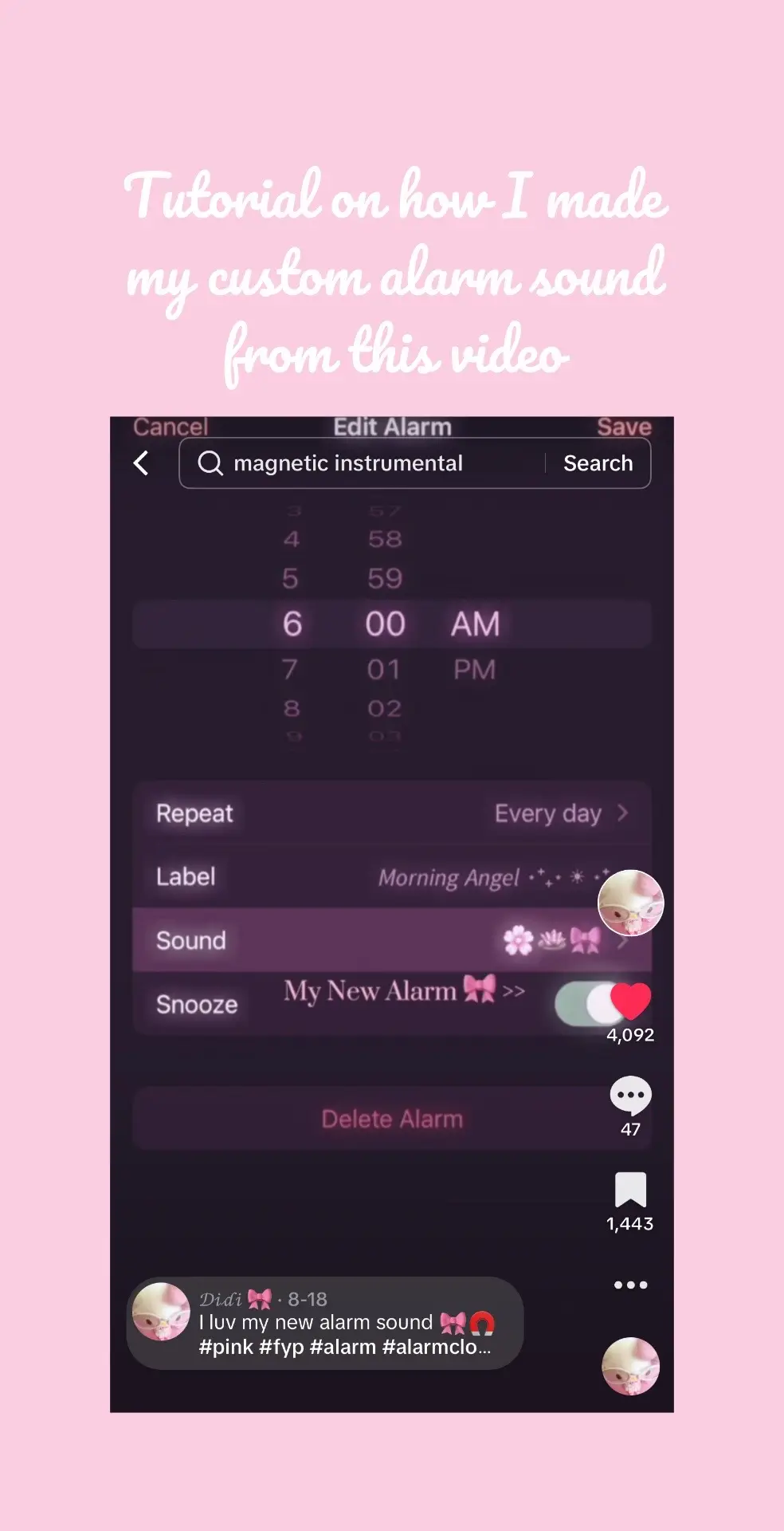 This is for all the people that were asking for a tutorial from my last video 🤍 #ringtone #pink #customalarm 