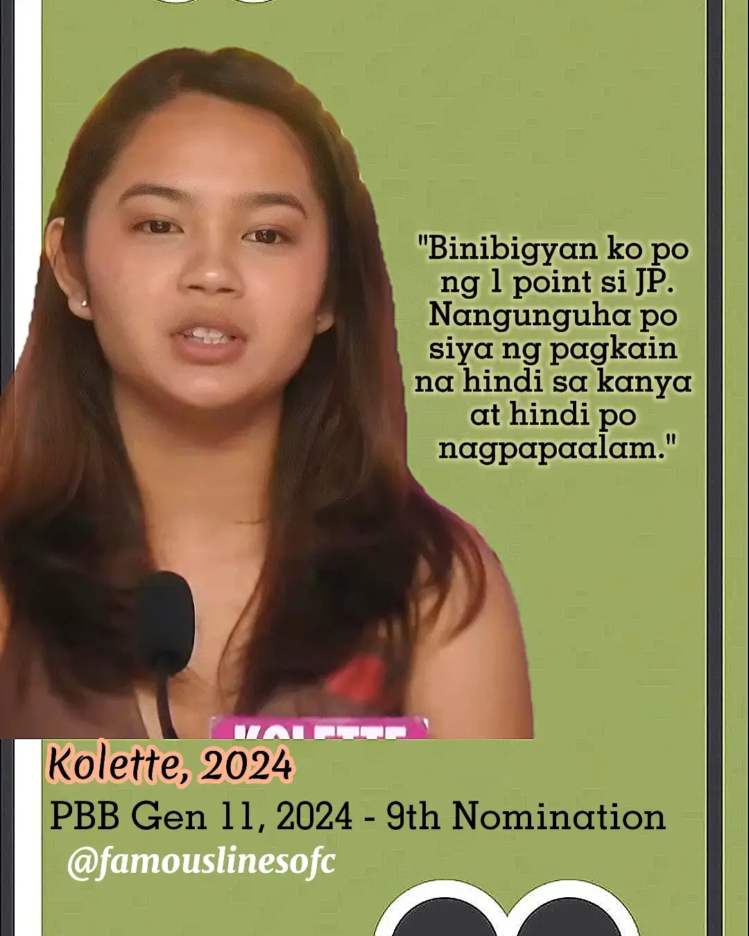 KOLETTE points:  📍1 point = JP  📍2 points = FYANG (Nominated) 📺 PBB Gen 11, 2024 - Ninth Nomination (T) #Kolette | #KoletteMadelo | #PBBGen11NinthNomi | #FamousLines #bbsjarren #bbskai #bbsfyang #famouslinesofc #famouslines #pbb #pbbgen11 #pinoybigbrother 