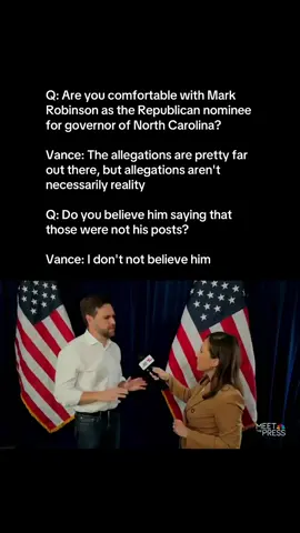 JD Vance refuses to distance himself from Mark Robinson.