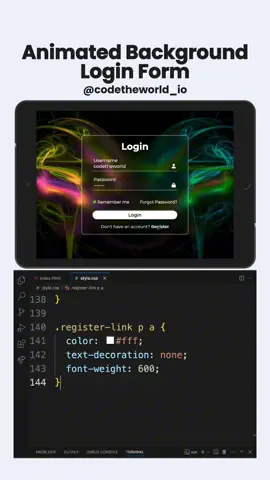 Animated Background Login Form #codetheworld #programmer #programming #developer #studenlife #computerscience #code #short #reels #dev #it #software #softwaredeveloper #webdevelopment #csstransition #coder #navbar #keyboardsound #relax #reply #x #card #hover #vscode #loginform #fighter #jonkahn 