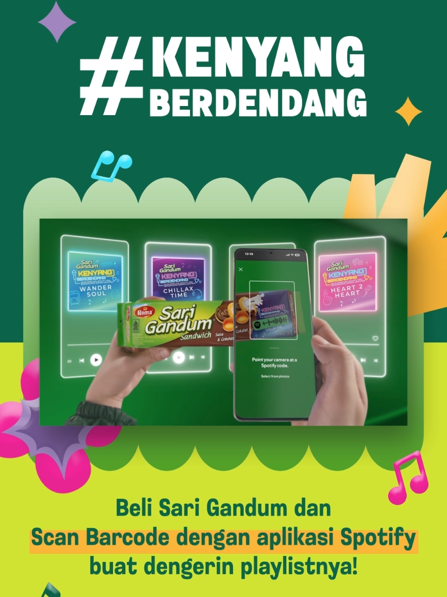 Udah siap berdendang bareng playlist seru #KenyangBerdendang?⁣ ⁣ 𝐁𝐞𝐥𝐢 𝐒𝐚𝐫𝐢 𝐆𝐚𝐧𝐝𝐮𝐦 𝐋𝐢𝐦𝐢𝐭𝐞𝐝 𝐄𝐝𝐢𝐭𝐢𝐨𝐧 𝐊𝐞𝐧𝐲𝐚𝐧𝐠 𝐁𝐞𝐫𝐝𝐞𝐧𝐝𝐚𝐧𝐠 di Alfamart sekarang dan 𝐬𝐜𝐚𝐧 𝐛𝐚𝐫𝐜𝐨𝐝𝐞𝐧𝐲𝐚 𝐝𝐞𝐧𝐠𝐚𝐧 𝐚𝐩𝐥𝐢𝐤𝐚𝐬𝐢 𝐒𝐩𝐨𝐭𝐢𝐟𝐲!⁣ ⁣ #RomaSariGandum #SariGandum #Playlist