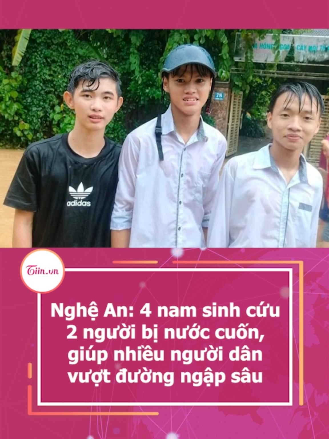 Nghệ An: 4 nam sinh cứu 2 người bị nước cuốn, giúp nhiều người dân vượt đường ngập sâu #tiinnews #nghean