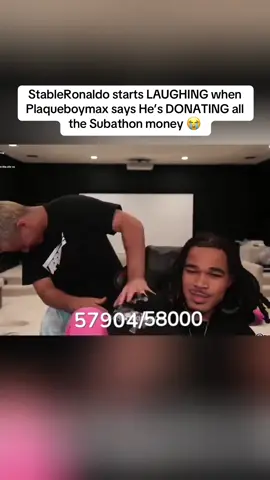 StableRonaldo starts LAUGHING when Plaqueboymax says He’s DONATING all the Subathon money 😭 #fyp #faze #fazeclan #stableronaldo #plaqueboymax 