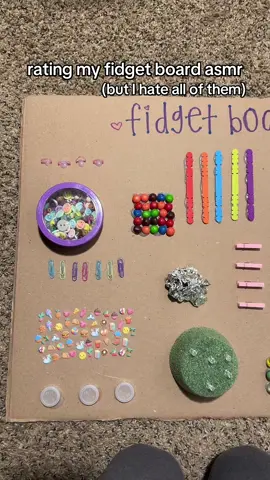 Rating my fidget board asmr!! But this time I hate everything 🤭 (as requested) Also guys I’m going to take a break from these videos for a bit and do different content, if you have any requests let me know 🫶🏻  #fidgetboard #fidget #asmr #fypage #lowqualityasmr #lofiasmr 