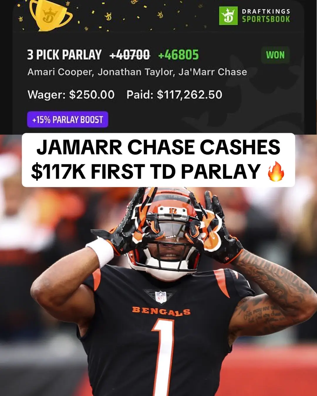 #jamarrchase #firsttd #nfl #bengals #commanders #joeburrow @DraftKings Sportsbook 