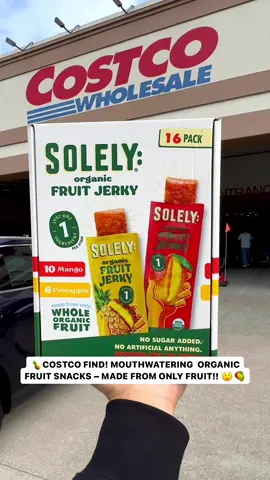 🍍MUST GRAB SWEET SNACK AT COSTCO!🥭 #solelypartner   🥭Solely’s Fruit Jerky – the first cold pressed organic fruit snack is now available at select @Costco Wholesale Clubs in the San Diego & North East Regions for $16.99!🍍   😍Only 1 ingredient in each strip: Fresh, organic fruit. 😋Juicy texture & arresting aroma of a whole (or half) sun-ripened fresh fruit pressed into a jerky strip 🙌 @Solely: Organic Fruit Snacks is the fastest growing organic fruit snack brand, which is no surprise! 🚫 No added sugars, preservatives, gelatin, GMO's, fillers or weird chemicals!  ✅ 100% Organic, Vegan, and Non-GMO! 💯Each Box comes with 16 fruit jerky strips- The ultimate on-the-go snack and lunchbox addition!   🛒If you are in these regions, these are a must add to your cart on your next Costco trip!   #betterthanbetterforyou #nothingbutthefruit #simpleingredients #costcodeals #costco #fruitsnack 