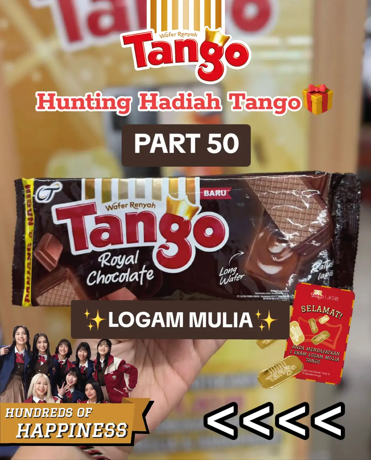 Hunting Hadiah Tango PART 50! Balik lagi ke swalayan andalan warga Kalideres dan sekitarnya, @Hari hari 🤩👍 Jangan lupa mampir, belanja Wafer Tango sebanyak2nya, dan bawa pulang hadiah emasnya! 🥳🎉 #WaferTango #HundredsOfHappiness #HuntingHadiahTango #BerapaLapisRatusan #TangoxJKT48 #JKT48 #JKT48NewEra #Oshi #LogamMulia #Emas #fyp #viral #harihariswalayan 