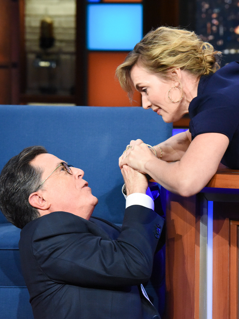 Kate Winslet and Stephen settle the age-old “Titanic” debate — could Jack have fit on the door with Rose? #Colbert #KateWinslet #Titanic