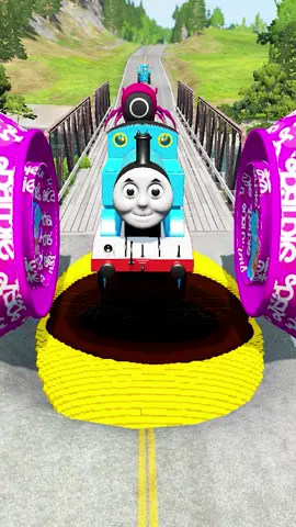 Thomas Train & Funny Cars VS Bollard Barbie & Pacman | BeamNG.Drive