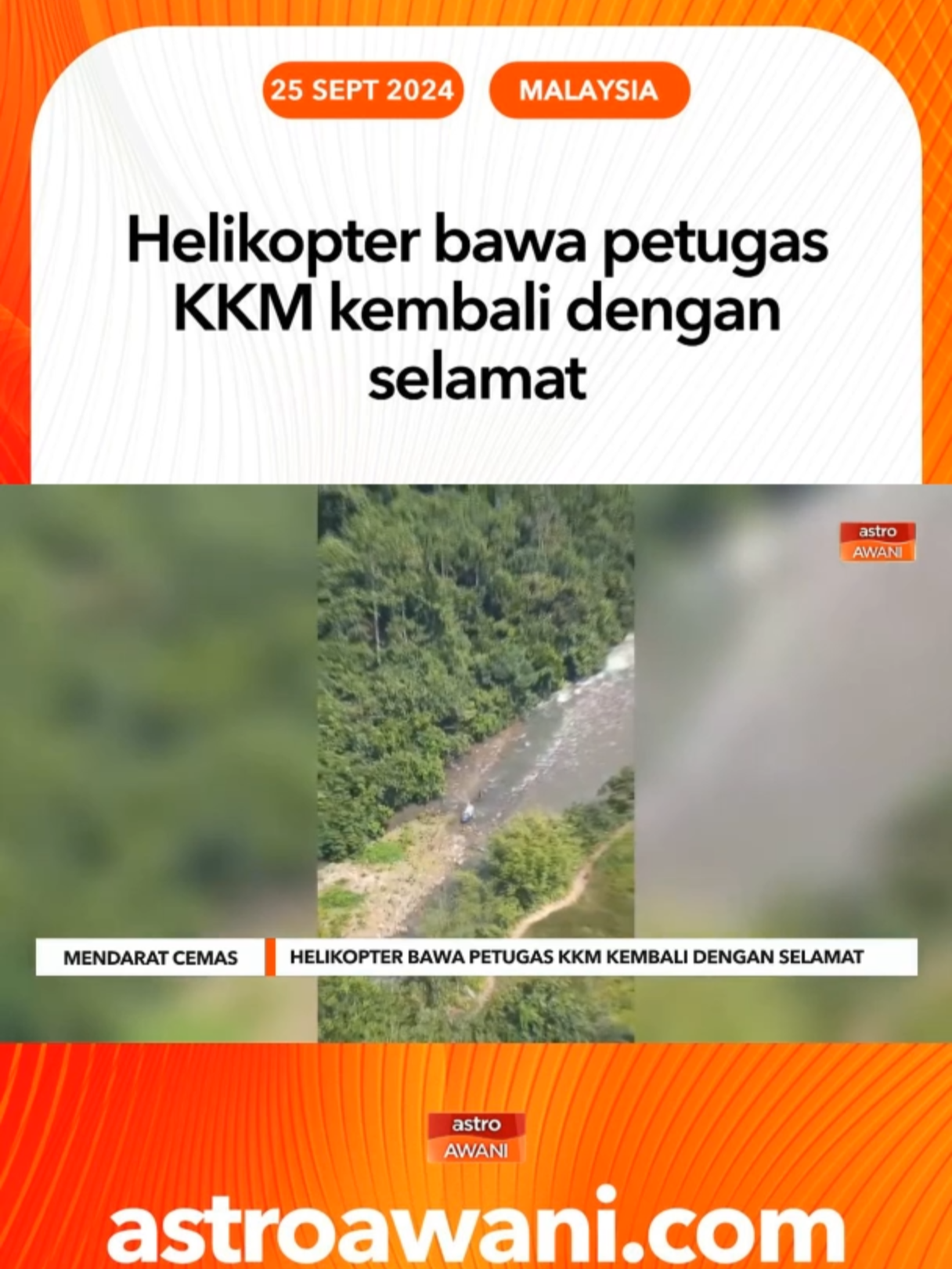 Helikopter jenis B-206 yang membawa petugas kesihatan KKM telah melakukan pendaratan cemas di Tebing Sungai Kampung Buayan, Nabawan selamat kembali ke Kota Kinabalu. #AWANInews