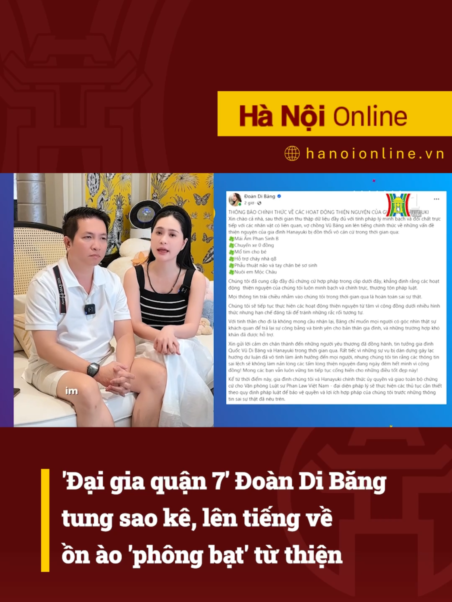 Loạt ồn ào bị tố “phông bạt”, gian lận chuyện thiện nguyện của vợ chồng Đoàn Di Băng khiến mạng xã hội không khỏi xôn xao thời gian qua. Vào sáng nay 25/9, cặp đôi đã lên tiếng giải thích, đính chính về tin đồn này, nhưng vẫn khiến cư dân mạng nghi ngờ. #htvdaihanoi #thegioishowbiz #doandibang #dibang #thiennguyen