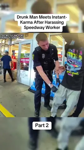 Drunk Man Meets Instant-Karma After Harassing Speedway Worker