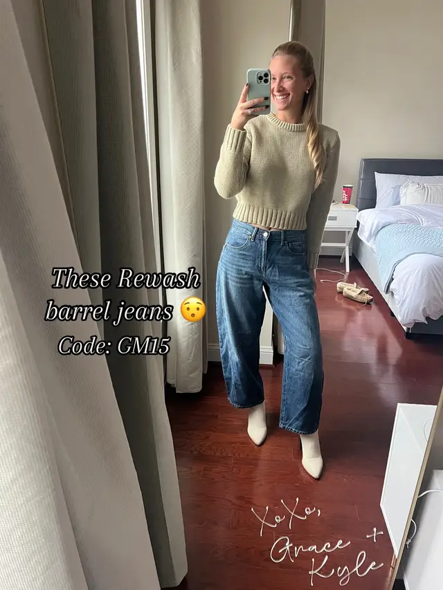 Let me know your favs!!  Link in bio to easily find my @Rewash Brand barrel jeans 😍😍  #fyp #outfitinspo #casualoutfits 