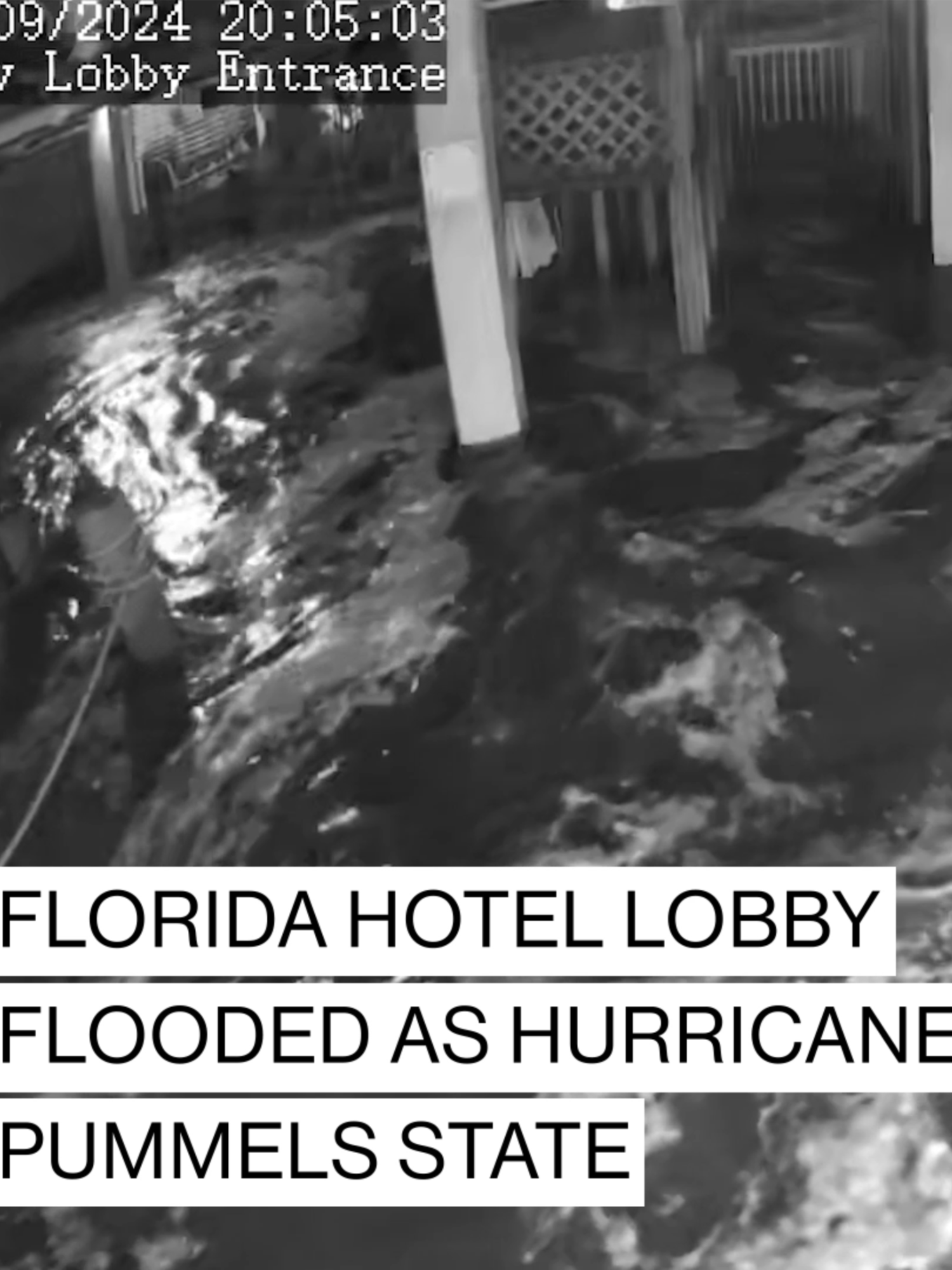 Surveillance footage captured floodwaters rushing through a Florida hotel lobby as Hurricane Helene pummeled the state. #news #weather #hurricanehelene #florida Follow live updates: https://abcnews.visitlink.me/L_oV1Q