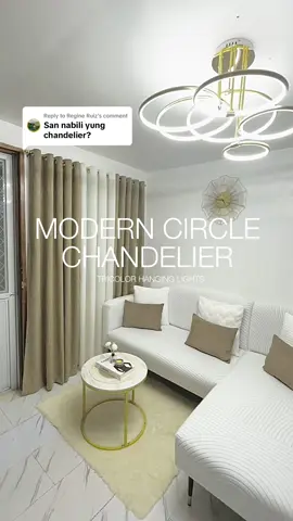 Replying to @Regine Ruiz dito ko na bili mi. Modern Circle Chandelier Tricolor ✨ 6 heads yung inorder ko & ang ganda lakas maka aesthetic at maka elegant ng living room mi 🤍 kaya kung gusto mo rin nito nasa yellow basket ang link. #modernchandelier #chandelier #elegant #aestheticvibes #goldchandelier #fyp #fypシ゚viral #myhousedecph #pinncheska 