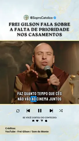 Frei Gilson nos lembrou de algo fundamental: dar prioridade aos casamentos. 💍🙏 O relacionamento entre marido e mulher deve ser cultivado com amor, respeito e dedicação. Se o casamento não está bem, todo o resto sofre. Coloque Deus no centro e faça do seu casamento uma prioridade na sua vida! ❤️ Comente 