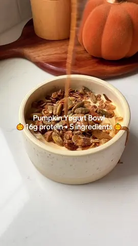 Skip the pumpkin flavored yogurt you can buy at the store and make your own PUMPKIN YOGURT BOWL. 🎃 With 16g of protein, this is the perfect afternoon snack you'll want to make on repeat!  Here is how to make it: ・¾ cup plain or vanilla Greek yogurt ・¼ cup canned pumpkin ・¼ tsp cinnamon ・¼ tsp pumpkin pie spice ・½-1 Tbsp maple syrup (try stevia or monkfruit for a low sugar option) ・toppings of choice: I like granola, pepitas, almond butter and/or pumpkin butter 1️⃣ Put all ingredients in a bowl, besides the toppings, and stir until everything is mixed together. Sprinkle on toppings and enjoy! #yogurtbowl #pumpkinseason #pumpkinyogurtbowl #highproteinsnack #pumpkinyogurt #proteinsnack #proteinpackedsnack #pumpkinsnack 