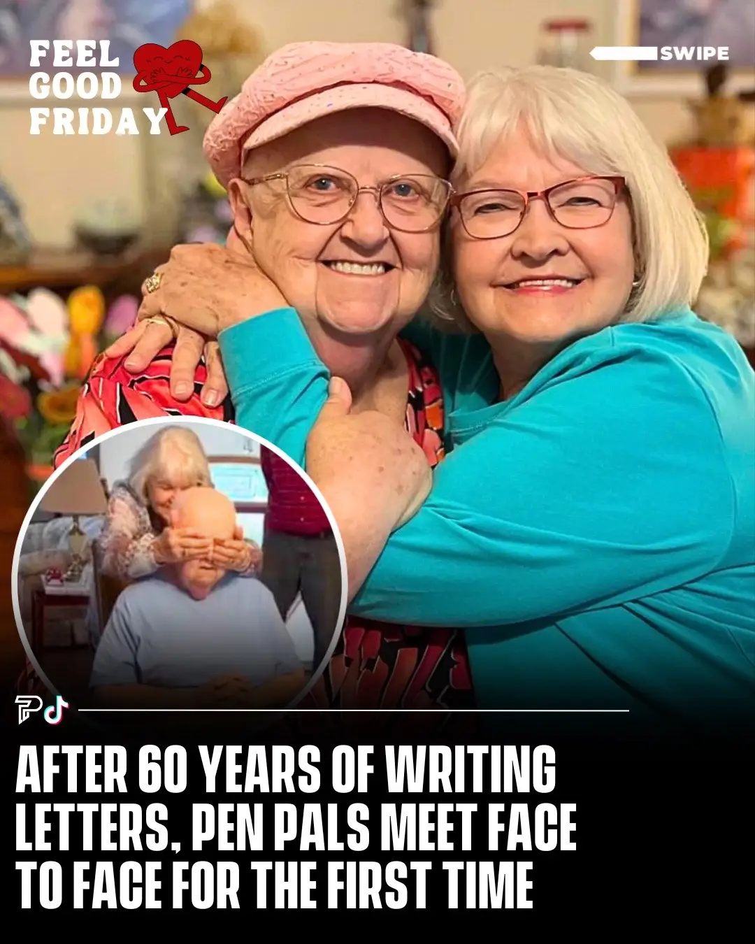 After 60 years of handwritten letters, lifelong pen pals Emily Conn and Brenda Stowe finally met in person for the first time. ❤️ Paired as pen pals in middle school, the two women, now in their late 70s, built a lasting friendship through weekly letters, eventually sharing life’s milestones, including mutual battles with breast cancer. #RoadTo20Million #Pubity  (📸 by Christina Schrecengost)