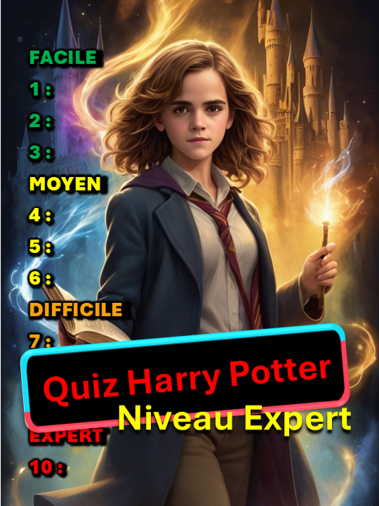 MonQuizzCulture - Harry Poter Expert : Es-tu un vrai fan d'Harry Potter ? Teste tes connaissances avec ce quiz magique sur l’univers de Poudlard ! ⚡️ Seras-tu capable de répondre à toutes les questions sur les sorciers, les créatures fantastiques et les sorts ? Prends ta baguette et prépare-toi à prouver que tu es un véritable sorcier ! #HarryPotter #Poudlard #magie #Sorcier #potterhead #proffesseur #macgonagall