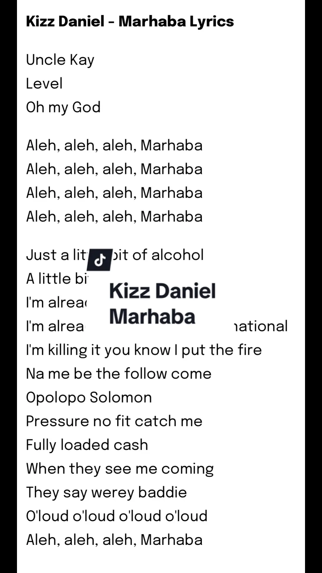 KIZZ DANIEL - MARHABA LYRICS 🎧.                               #kizzdaniel #greatvado #marhaba #lyric #afrobeats #newalbum #xyzcba @Kizz Daniel 