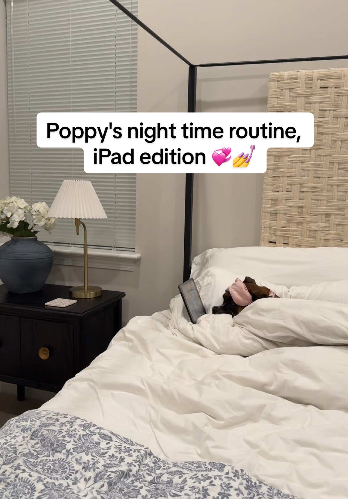 Poppys new night time routine requires two essential items now, mask AND IPAD📱💕💅❤️🌈  #nighttimeroutine #dogtok #princesspoppyoftiktok #fyp #foryoupage #dogsoftiktok #boxerdogcontent #dogmama #dogmom #boxerdogmom #spoileddogs 