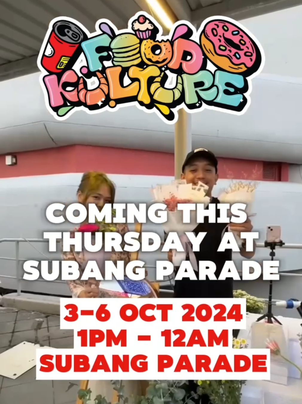 Huge Food Festival at Subang Parade, from 3 to 6 October! Tons of viral food, over 50+ food vendors @myfoodkulture!
 
 🎪 Food Kulture Festival
 🗓️ 3 - 6 October 2024
 ⏰ 4pm - 11pm
 📍 Subang Parade Mall
 
 ‼️FREE 100 First Customers FOOD VOUCHER‼️
 
 Enjoy a variety of activities:
 📍 Viral Food
 📍 Thrift & Accessories
 📍 Artist Performances
 📍 Influencer Booths
 📍 Kids Activities
 And much more!