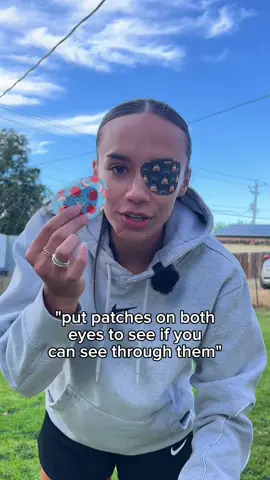 Replying to @𝓛𝓪𝓲𝓷𝓮𝔂 🫶🏼 results: we threw the ball 5 times and Macey got hit in the face 5 times 😂 #eyepatches #lazyeye #eyepatching #visioncorrection #eyehealth #amblyopia #eyecare #eyepatch 