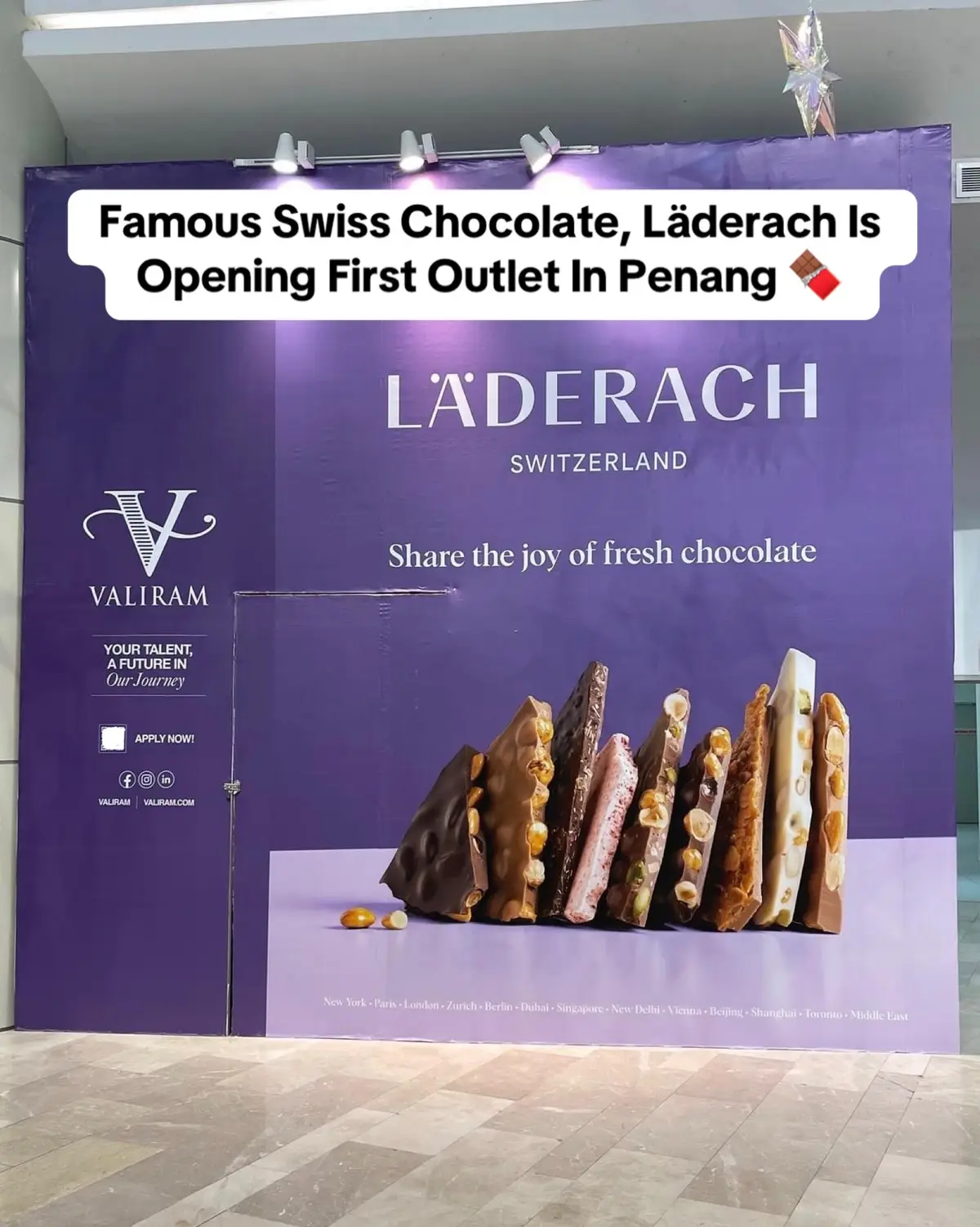 Famous Swiss Chocolate, Läderach is opening first outlet in Penang 😍🍫 📍Gurney Paragon Mall  📆 Opening date to be confirmed #penang #penangfood #penangfoodie #fyp 