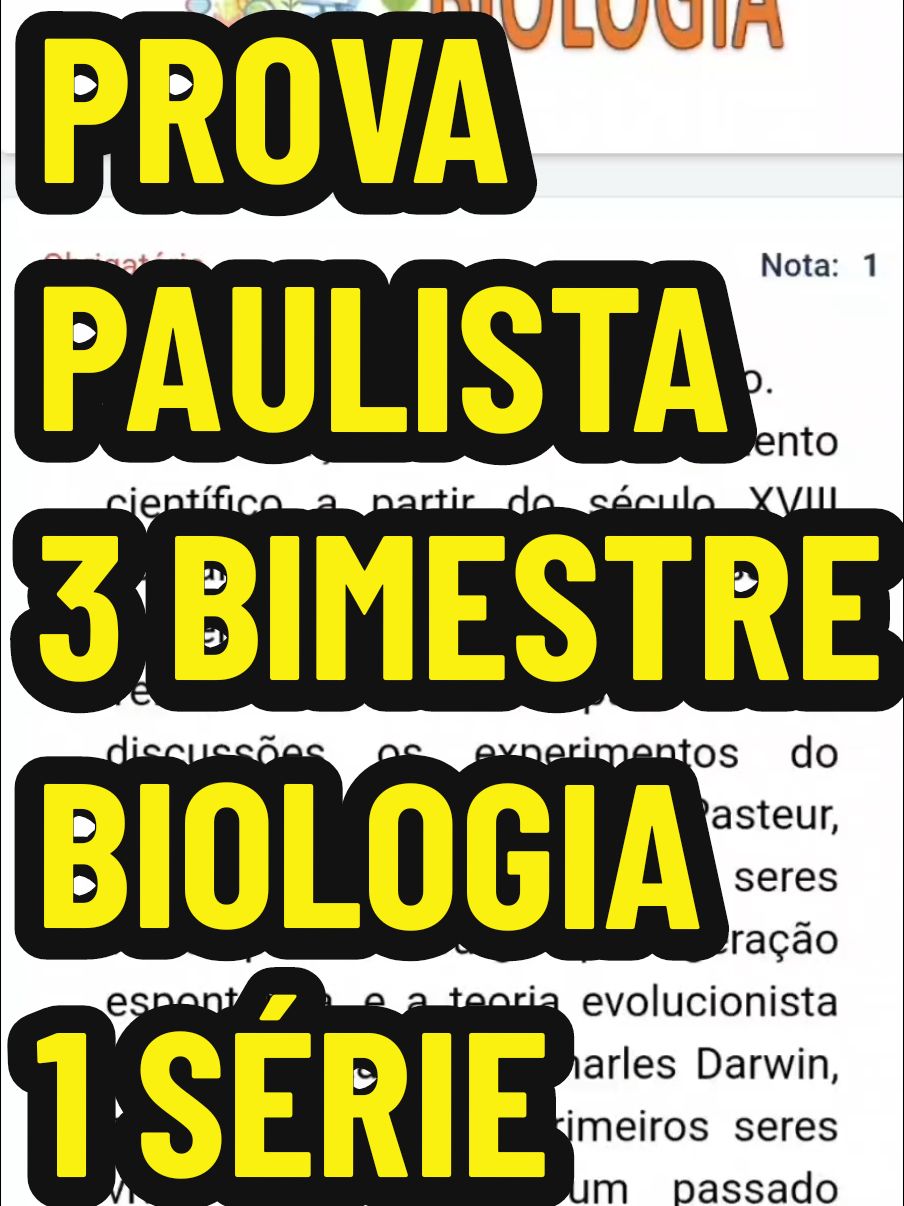 PROVA PAULISTA 3 BIMESTRE DE 2024 - BIOLOGIA 1 SÉRIE DO ENSINO MÉDIO #provapaulista2024 #PROVAPAULISTA1SERIE #provapaulistamatematica1ano #provapaulista3bimestre #provapaulistabiologia1serie 